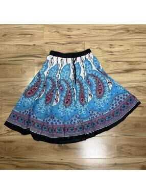 Jackpot Blue Paisley Boho Midi Skirt One Size Smocked Waist Drawstring